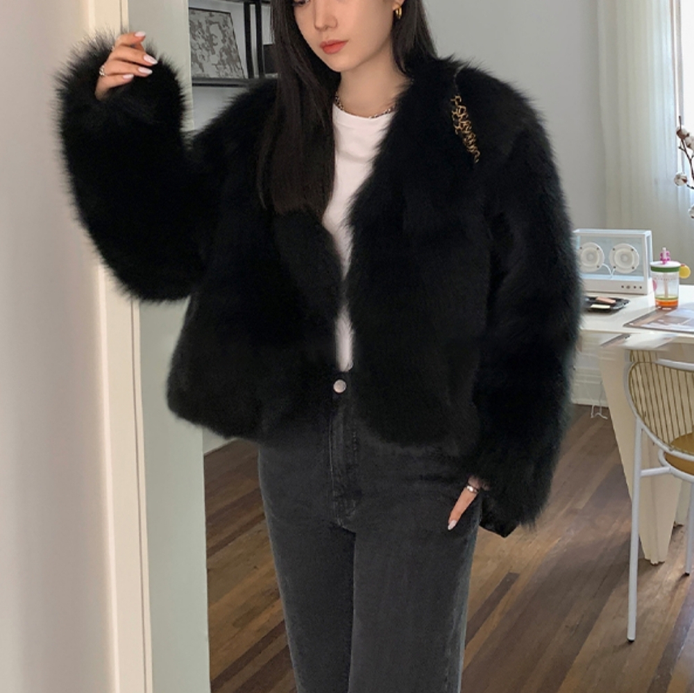 Women Real Natural Fox Fur Genuine Coats Fashion Thick Warm Long Sleeves